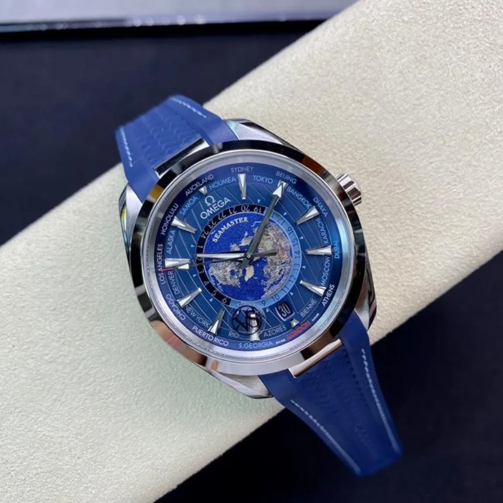 Reloj réplica Omega Seamaster Aqua Terra Worldtimer correa azul – 43 mm