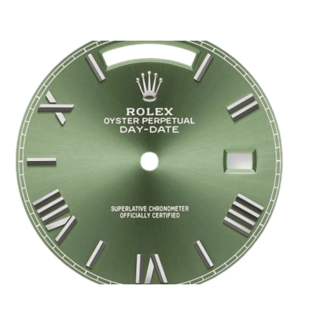 Reloj réplica Rolex Day-Date acabado oro blanco esfera verde – 40 mm