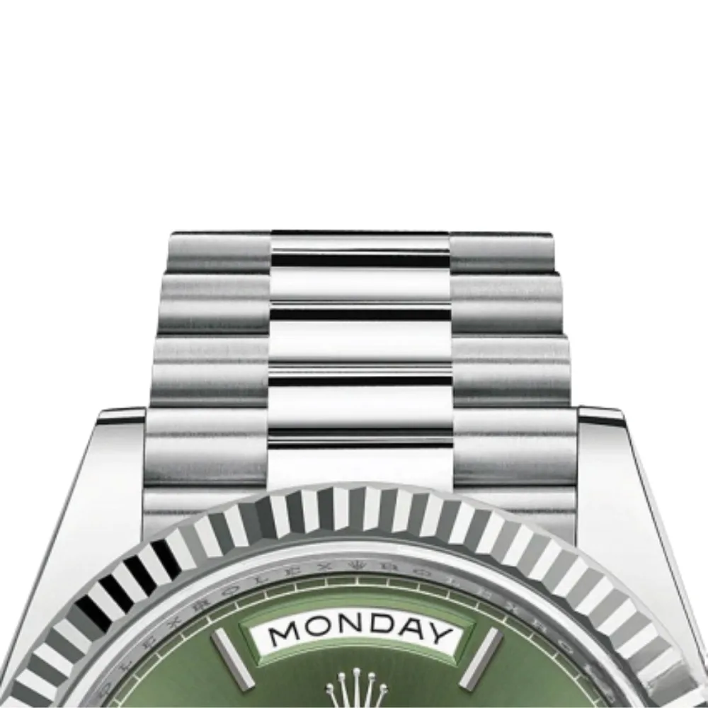 Reloj réplica Rolex Day-Date acabado oro blanco esfera verde – 40 mm