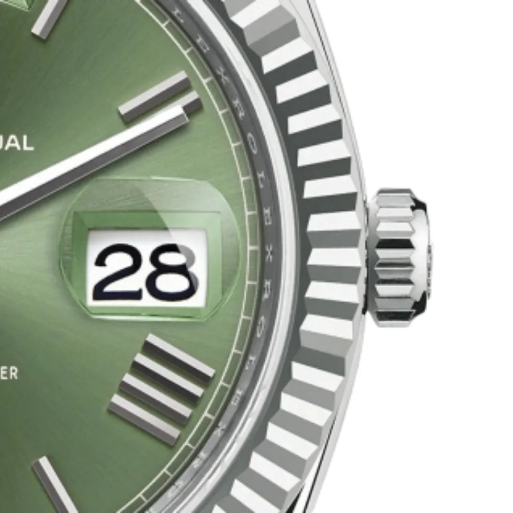Reloj réplica Rolex Day-Date acabado oro blanco esfera verde – 40 mm