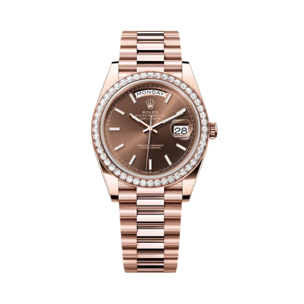 Reloj réplica Rolex Day-Date acabado oro rosa caja con pedrería – 40 mm · Ref. RSC-2419