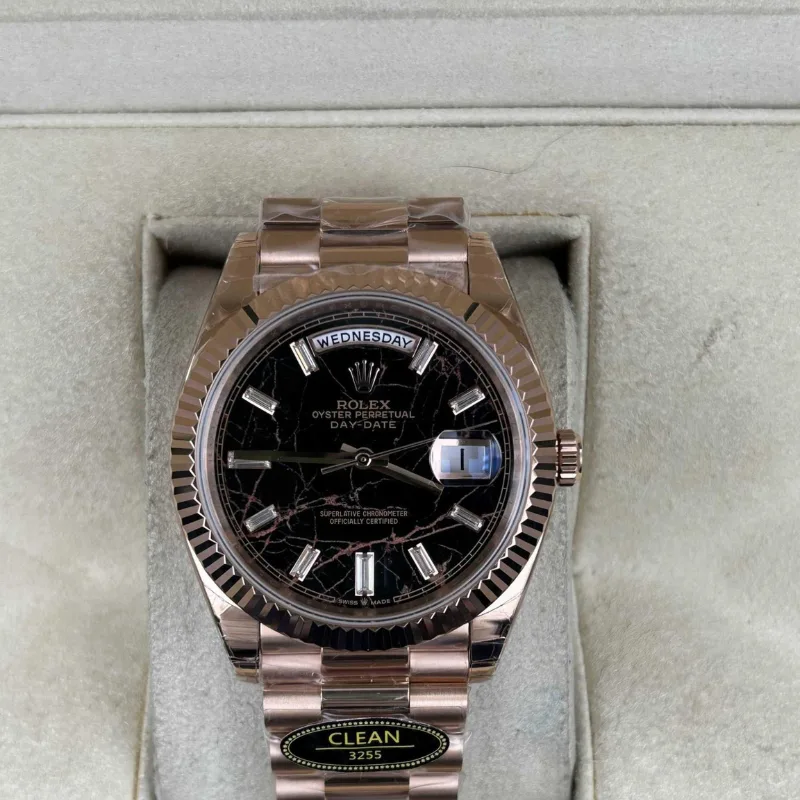 Reloj réplica Rolex Day-Date acabado oro rosa esfera Eisenkiesel – 40 mm · Ref. RSC-3482