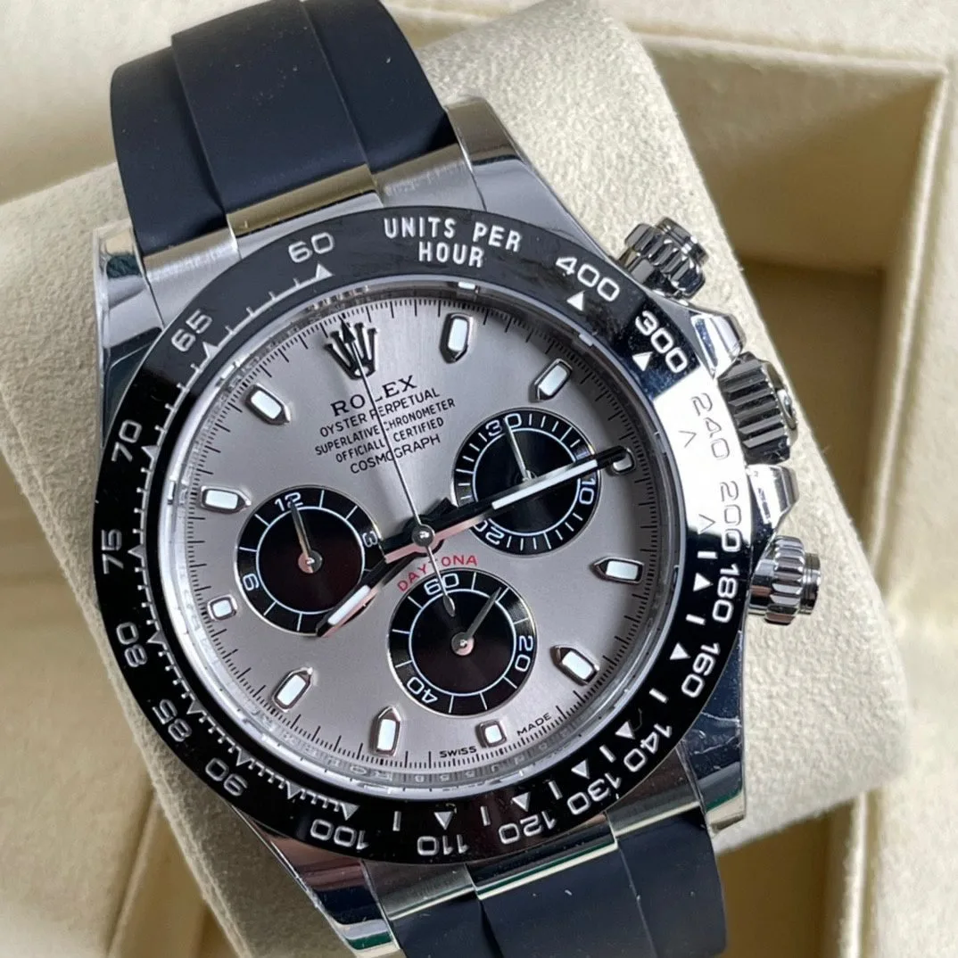 Reloj réplica Rolex Daytona Cosmograph Oysterflex acabado oro blanco – 40 mm