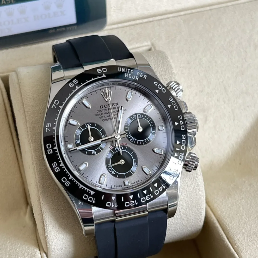 Reloj réplica Rolex Daytona Cosmograph Oysterflex acabado oro blanco – 40 mm