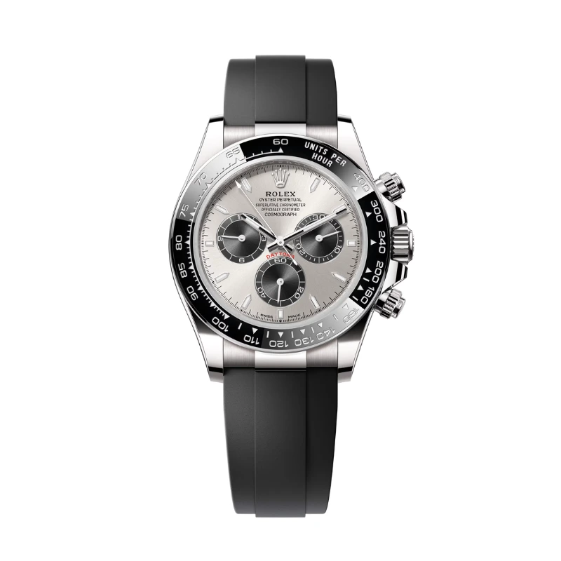 Reloj réplica Rolex Daytona Cosmograph Oysterflex acabado oro blanco – 40 mm