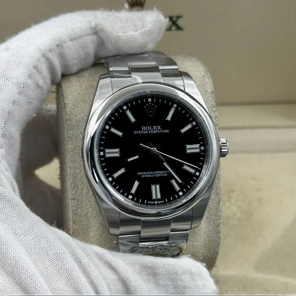 Reloj réplica Rolex Oyster Perpetual esfera negra – 41 mm · Ref. RSC-3398